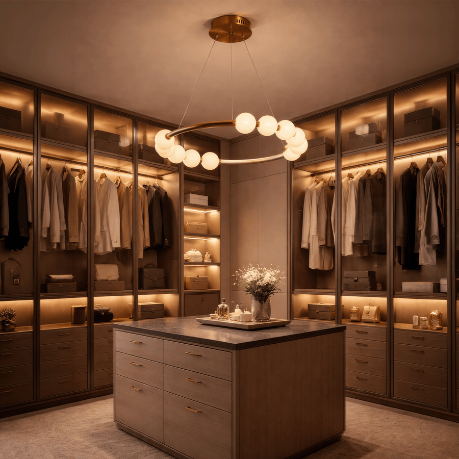 Lustre suspendu LED en acrylique Nova 57W avec télécommande, variable, 3000K/4000K/6000K, doré, métal et acrylique