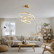 Lustre LED suspendu avec télécommande ELIZABETH, 85W, 3 Cercles, Lumière Froid/Chaud/Neutre, Dimmable, Or Brillant, Hauteur Réglable