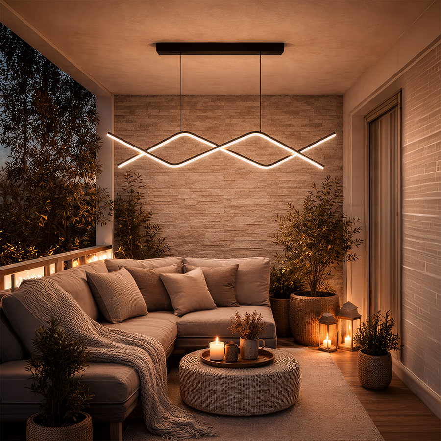 Lustre LED suspendu avec télécommande ZIGZAG 27W, Lumière Froide/Chaude/Neutre, Dimmable, Noir, Hauteur Réglable