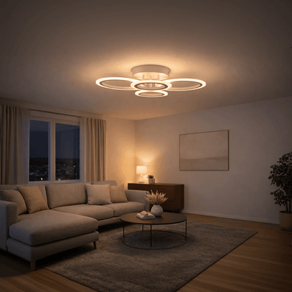 Lustre LED avec télécommande BETTY 43W, 4 Cercles, Lumière Froide/Chaude/Neutre, Dimmable, Blanc