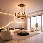 Lustre LED avec télécommande, Suspendu 96W, 4 Éléments, Lumière Froid/Chaud/Neutre, Dimmable, Hauteur réglable, Noir