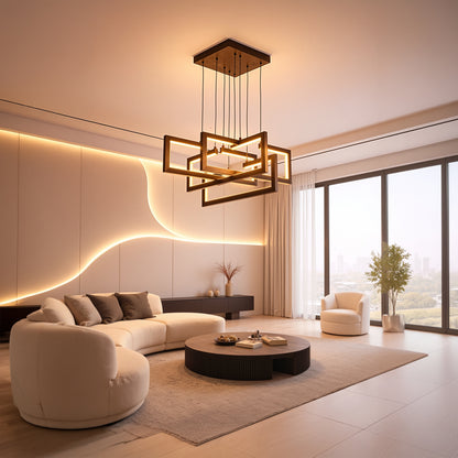 Lustre LED avec télécommande, Suspendu 96W, 4 Éléments, Lumière Froid/Chaud/Neutre, Dimmable, Hauteur réglable, Noir