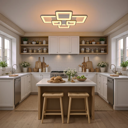 Lustre LED avec télécommande ELLA 119W, 6 carrés, Lumière Froide/Chaude/Neutre, Dimmable, Blanc