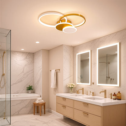 Lustre LED avec télécommande KILLIAN 80W, 4 Cercles, Lumière Froide/Chaude/Neutre, Dimmable, Doré