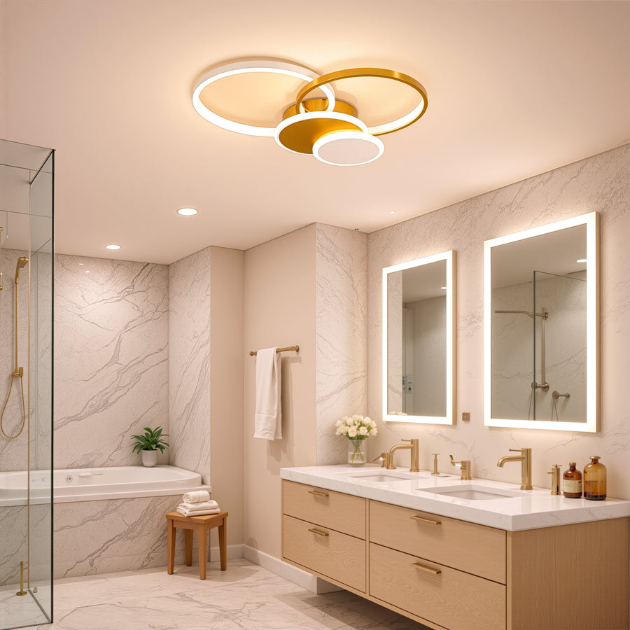 Lustre LED avec télécommande KILLIAN 80W, 4 Cercles, Lumière Froide/Chaude/Neutre, Dimmable, Doré