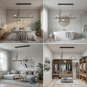 Lustre LED suspendu avec télécommande DAMARA 44W, Lumière Froide/Chaude/Neutre, Dimmable, Noir, Hauteur Réglable