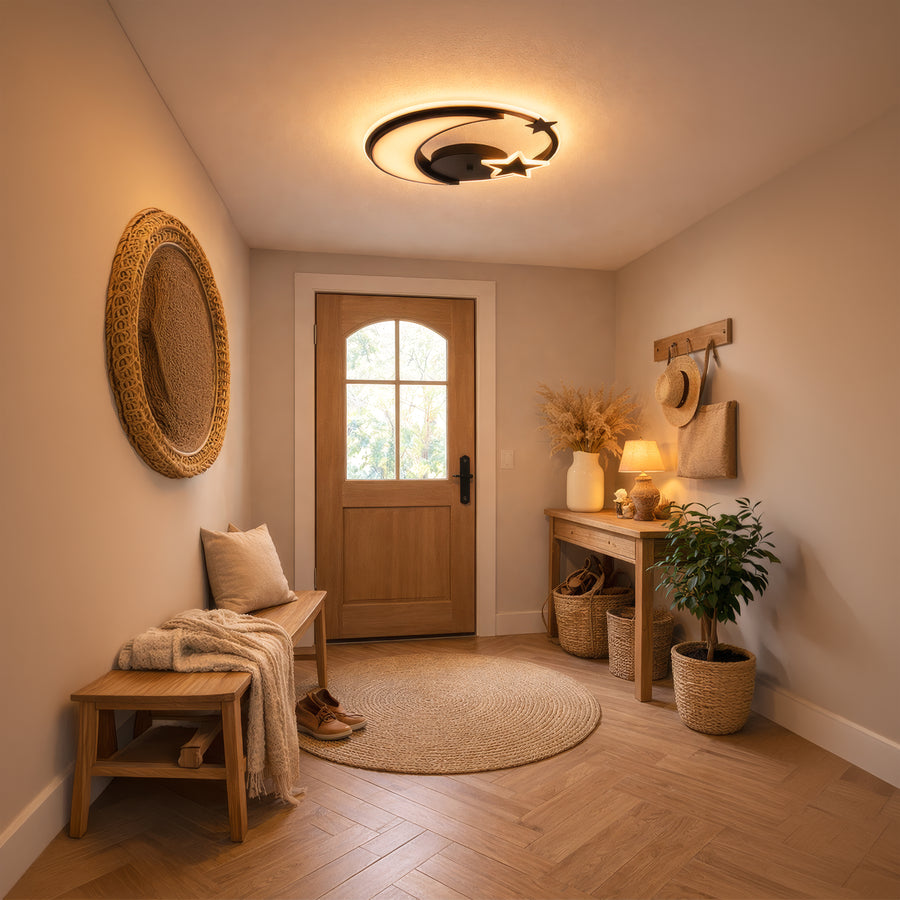 Lustre LED avec télécommande ALYONA 44W, Lune et Étoile, Lumière Froide/Chaude/Neutre, Dimmable, Noir