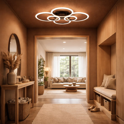 Lustre LED avec télécommande BETTY 82W, 6 Cercles, Lumière Froide/Chaude/Neutre, Dimmable, Noir