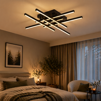 Lustre LED avec télécommande LINEX, 81W, 6 éléments, Linéaire, Lumière Froide/Chaude/Neutre, Gradable, Noir