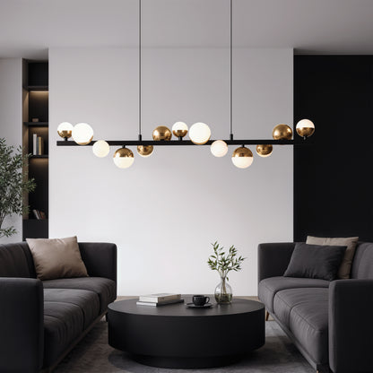 Lustre suspendu LED en acrylique Aurion 29 W avec télécommande, intensité variable, or noir, métal et acrylique