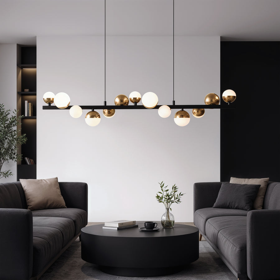 Lustre suspendu LED en acrylique Aurion 29 W avec télécommande, intensité variable, or noir, métal et acrylique