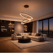 Lustre LED Suspendu avec Télécommande CASIANA 40W, 2 Cercles, Lumière Froid/Chaude/Neutre 3000K/4000K/6000K, Intensité Variable, Noir, Hauteur Réglable, Métal et Acrylique