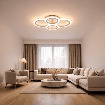 Lustre LED avec télécommande BETTY 43W, 4 Cercles, Lumière Froide/Chaude/Neutre, Dimmable, Blanc