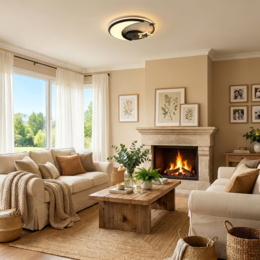 Lustre LED avec télécommande ALYONA 44W, Lune et Étoile, Lumière Froide/Chaude/Neutre, Dimmable, Noir