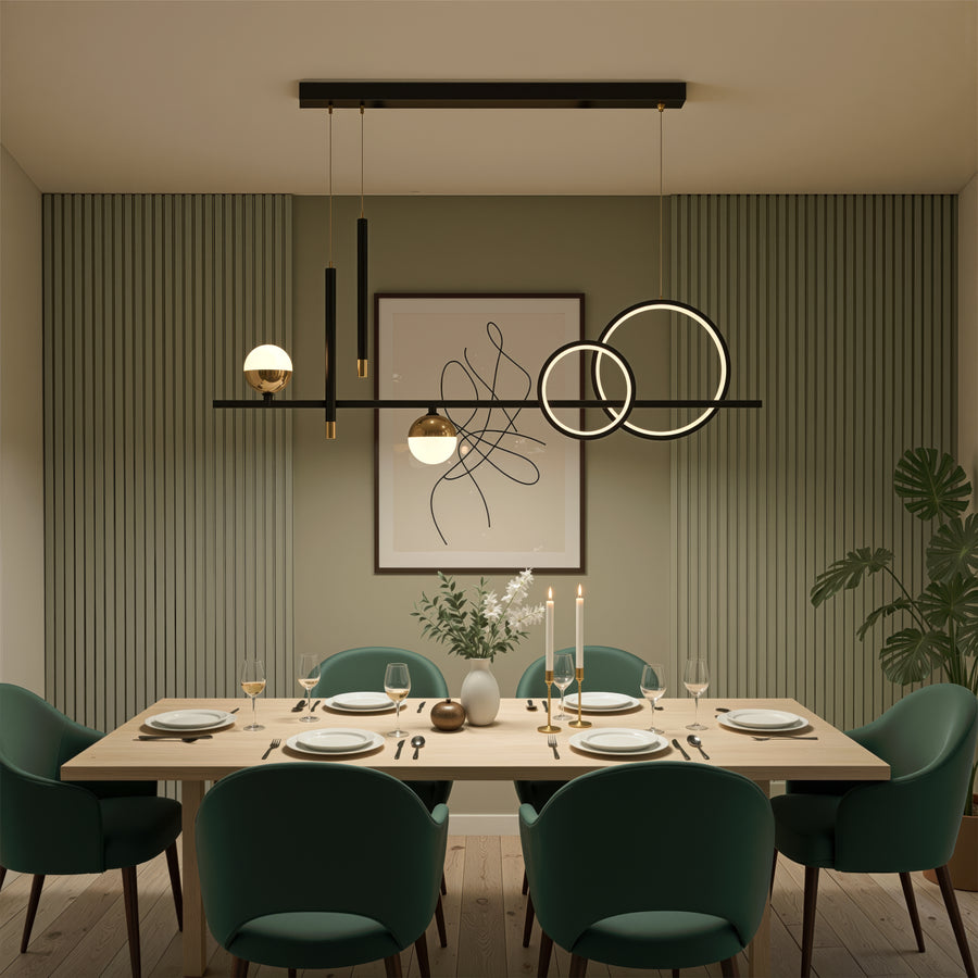 Lustre LED suspendu avec télécommande DAMARA 44W, Lumière Froide/Chaude/Neutre, Dimmable, Noir, Hauteur Réglable