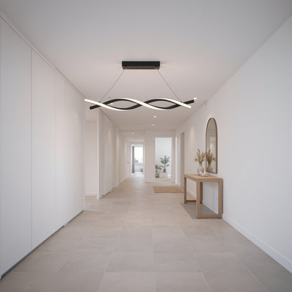 Lustre LED Suspendu avec Télécommande, FLUX, 27W, 116cm, Lumière Froide/Chaude/Neutre 3000K/4000K/6000K, Intensité Variable, Noir, Hauteur Réglable, Métal et Silicone