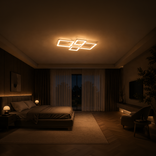 Lustre LED avec télécommande ELLA 67W, 4 carrés, Lumière Froide/Chaude/Neutre, Dimmable, Blanc