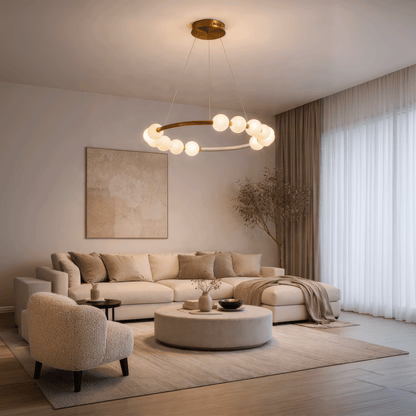 Lustre suspendu LED en acrylique Nova 57W avec télécommande, variable, 3000K/4000K/6000K, doré, métal et acrylique