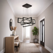 Lustre LED avec télécommande, Suspendu 96W, 4 Éléments, Lumière Froid/Chaud/Neutre, Dimmable, Hauteur réglable, Noir