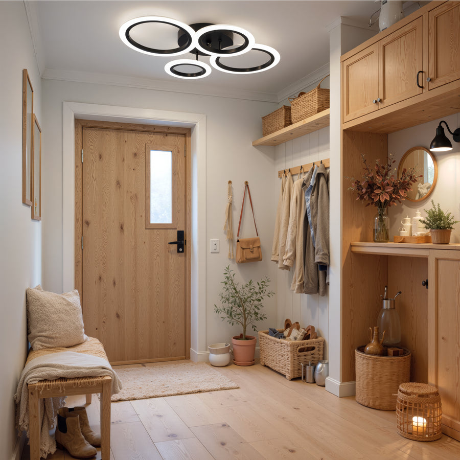 Lustre LED avec télécommande BETTY 44W, 4 Cercles, Lumière Froide/Chaude/Neutre, Dimmable, Noir