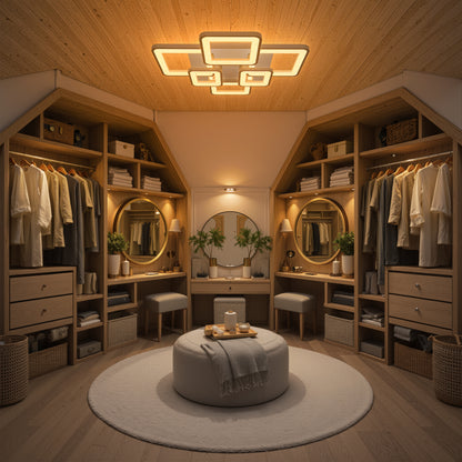 Lustre LED avec télécommande ELLA 119W, 6 carrés, Lumière Froide/Chaude/Neutre, Dimmable, Blanc