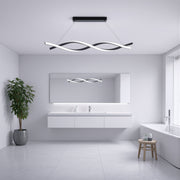 Lustre LED Suspendu avec Télécommande, FLUX, 27W, 116cm, Lumière Froide/Chaude/Neutre 3000K/4000K/6000K, Intensité Variable, Noir, Hauteur Réglable, Métal et Silicone