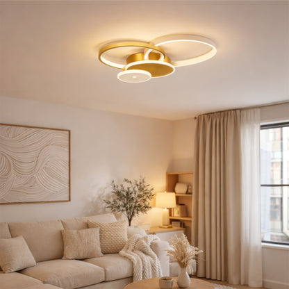 Lustre LED avec télécommande KILLIAN 80W, 4 Cercles, Lumière Froide/Chaude/Neutre, Dimmable, Doré