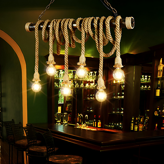 Lustre vintage avec corde PEDRO, 6 x E27 Bois foncé