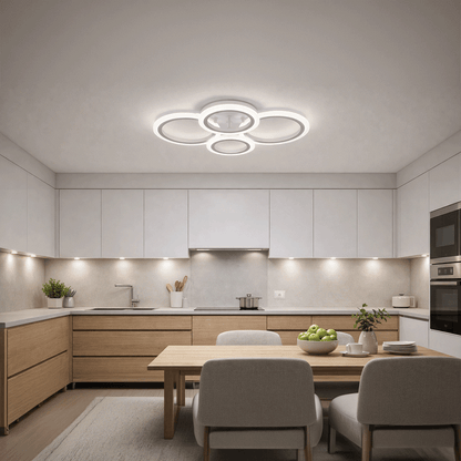 Lustre LED avec télécommande BETTY 43W, 4 Cercles, Lumière Froide/Chaude/Neutre, Dimmable, Blanc