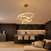 Lustre LED suspendu avec télécommande ELIZABETH, 85W, 3 Cercles, Lumière Froid/Chaud/Neutre, Dimmable, Or Brillant, Hauteur Réglable
