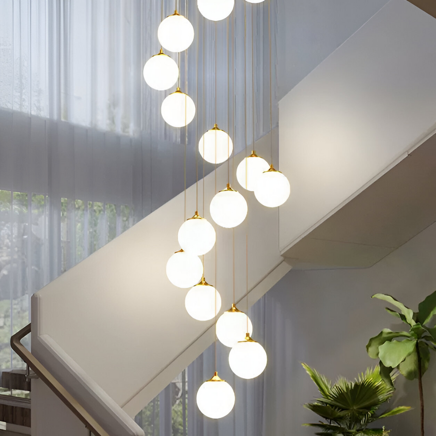 Lustre Suspendu, 25 Globes XE27, Doré, Hauteur Réglable