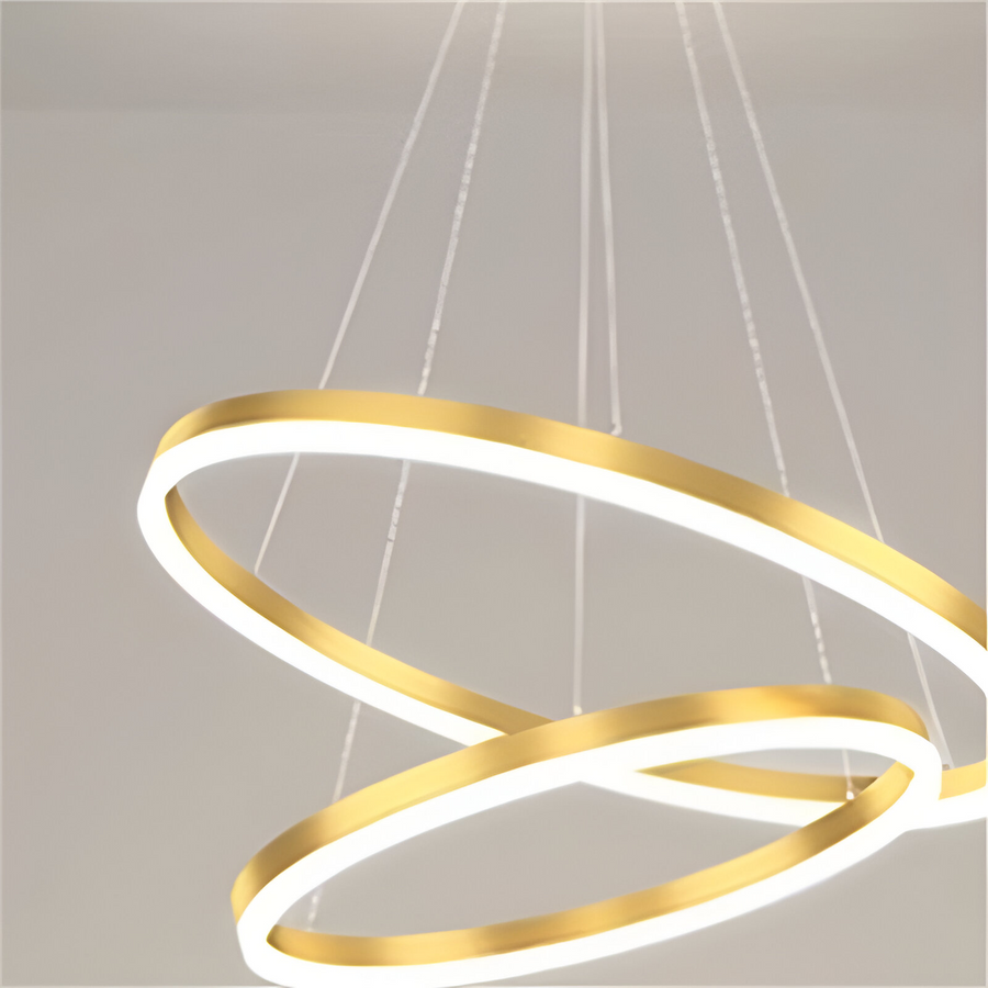 Lustre LED suspendu avec télécommande ELIZABETH, 85W, 3 Cercles, Lumière Froid/Chaud/Neutre, Dimmable, Or Brillant, Hauteur Réglable