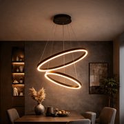 Lustre LED Suspendu avec Télécommande CASIANA 40W, 2 Cercles, Lumière Froid/Chaude/Neutre 3000K/4000K/6000K, Intensité Variable, Noir, Hauteur Réglable, Métal et Acrylique