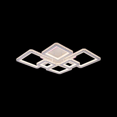 Lustre LED avec télécommande et cristal QUADRIS RGB 175W, 6 Carrés, Lumière Froid/Chaude/Neutre, Dimmable, Blanc