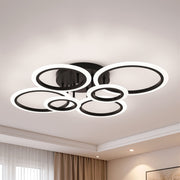 Lustre LED avec télécommande BETTY 82W, 6 Cercles, Lumière Froide/Chaude/Neutre, Dimmable, Noir