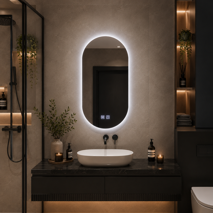 Miroir LED ovale, 50x100cm, Velara Touch, système anti-buée, intensité variable