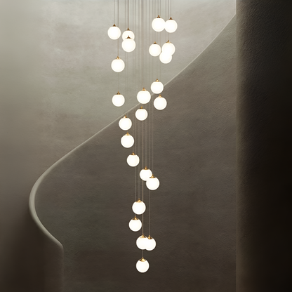 Lustre Suspendu, 25 Globes XE27, Doré, Hauteur Réglable