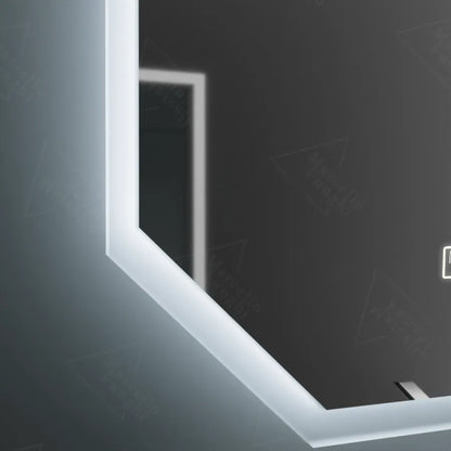 Miroir LED polygone, 60X80cm, capteur Hexaluce MotionGlow Marcello, système anti-buée, horloge et thermomètre, dimmable