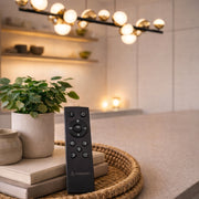 Lustre suspendu LED en acrylique Aurion 29 W avec télécommande, intensité variable, or noir, métal et acrylique