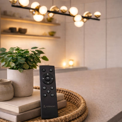 Lustre suspendu LED en acrylique Aurion 29 W avec télécommande, intensité variable, or noir, métal et acrylique