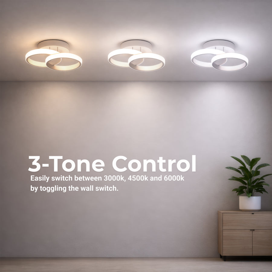 Lustre LED VERTEX CIRCULA 21W, 2 Cercles, Structure en Métal, Lumière Froide/Chaude/Neutre, Blanc