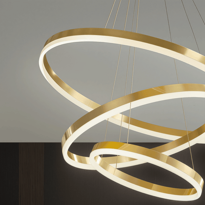 Lustre LED suspendu avec télécommande ELIZABETH, 85W, 3 Cercles, Lumière Froid/Chaud/Neutre, Dimmable, Or Brillant, Hauteur Réglable