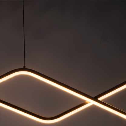 Lustre LED suspendu avec télécommande ZIGZAG 27W, Lumière Froide/Chaude/Neutre, Dimmable, Noir, Hauteur Réglable