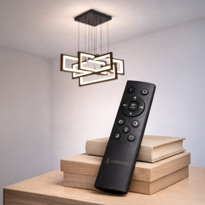 Lustre LED avec télécommande, Suspendu 96W, 4 Éléments, Lumière Froid/Chaud/Neutre, Dimmable, Hauteur réglable, Noir