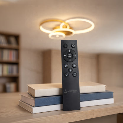 Lustre LED avec télécommande KILLIAN 80W, 4 Cercles, Lumière Froide/Chaude/Neutre, Dimmable, Doré