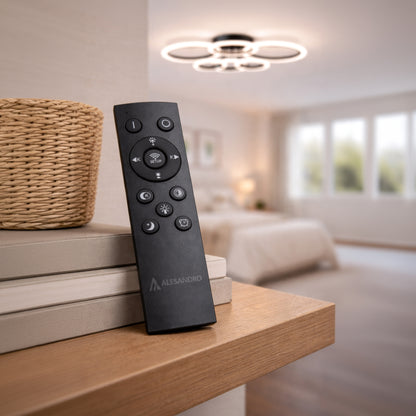 Lustre LED avec télécommande BETTY 82W, 6 Cercles, Lumière Froide/Chaude/Neutre, Dimmable, Noir