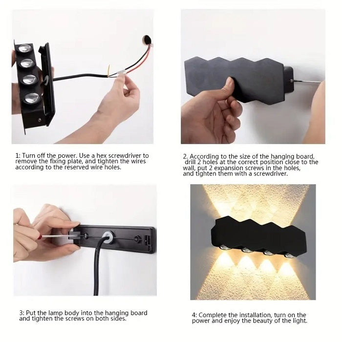 Applique murale LED extérieure et intérieure, 4 Sources x 1W, IP65, ABS, Noir, 3000K