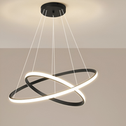 Lustre suspendu LED RICCI 25W, 2 Cercles, Lumière Froid/Chaud/Neutre, Noir, Hauteur Réglable