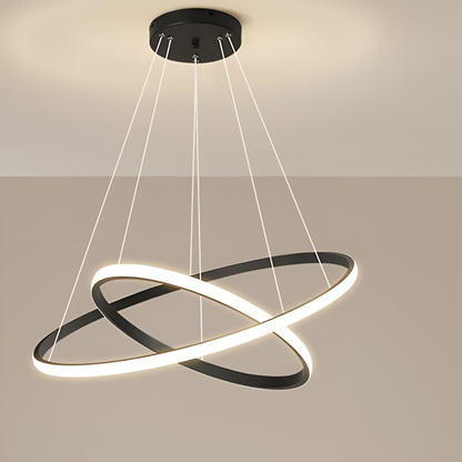 Lustre suspendu LED RICCI 25W, 2 Cercles, Lumière Froid/Chaud/Neutre, Noir, Hauteur Réglable