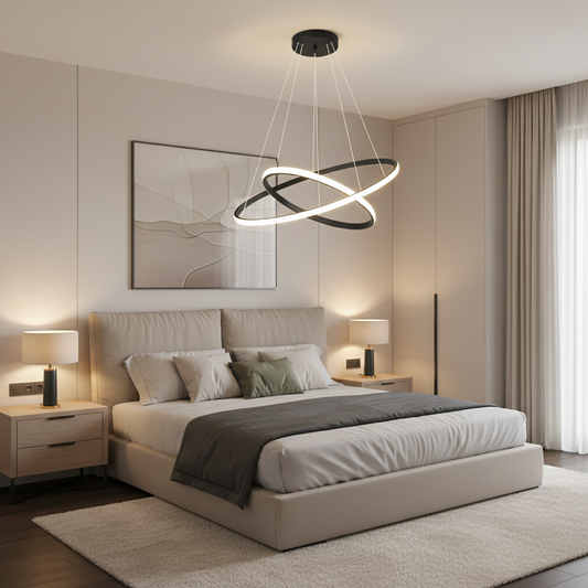 Lustre suspendu LED RICCI 25W, 2 Cercles, Lumière Froid/Chaud/Neutre, Noir, Hauteur Réglable